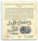 1885 J   P Coats Spool Cotton Victorian Trade Card Uniform  Army U s  1783-96