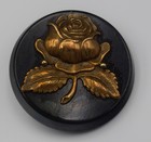 Vintage Black Bakelite  And Gold Rose Of Sharon Sewing Button Large 1 75 