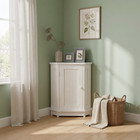White Triangular Corner Storage Cabinet With Adjustable Shelves