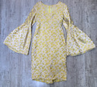 Vintage 1960 s Yellow Tulip Lurex Jacquard Dress With Oversized Bell Sleeves - S