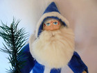 Antique German Inspired Replica Santa Claus Handcrafted Figure With A Blue Coat