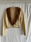 Vtg Hadley Cashmere Sweater Shrug Removable Mink Fur Collar Jeweled Glam Med