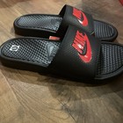 Nike Benassi Jdi Slides Black red Flip Flops Swoosh Shoes New Mens Size 11