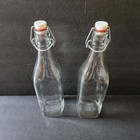 Glass Bottle Set Of 2 W  Stopper Square Bottom Vinegar Oil Decanter 12 5  Italy