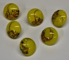 Vintage 6 Yellow Glass Buttons 14 5mm     Painted Floral Design   Round 