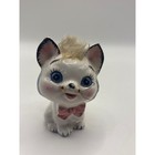 Vtg Ceramic Kitty Figurines Japan Pair Mid Century Anthropomorphic Cats With Fur