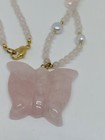 Lee Sands Carved Rose Quartz Butterfly Pendant Beaded Necklace