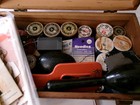 Sewing Kit Collection In Carved Cedar Wood Jewelry Box W  50 Vintage Items   50 