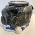 Gray English Bulldog Ceramic Planter Blue Sneaker Tongue Succulent Insert Signed