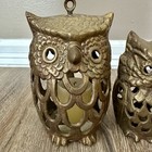 Vintage Set Of 2 Brass Owl Candle Holder Hanging Lantern Patina 1970s Mcm Boho