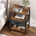 Nightstand With Charging Station  Bed Side Table With Adjustable Fabric Drawer