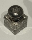 Antique Cut Crystal Inkwell Ornate Silver Lid Victorian