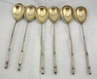 Lot Of 6 Russian Silver Gilt Caviar Spoons 1903 8 Itska Lozinsky Of Moscow 100gr