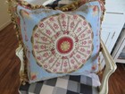 Aubusson Robin s Egg Blue W Roses Unique Pattern Petit Point Needlepoint Pillow