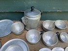 Vintage Lot Child s Aluminum Tin Play Kitchen Cookware Dish Coffee Cups Plate