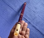 Vintage Ussr Ornate Hand-carved Wooden Flute  Dark Red   Tan  12 5    Long