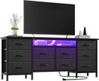 63 Inch 10-drawer Dresser With Led Lights   Power Outlets Wide Fabric Dresser