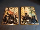 Vintage Pair Of 8x6 Silhouette Reverse Convex Glass Pictures Man lady Farm Lake