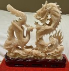 Vintage Chinese Natural Stone Carved 12  Dragon Statue On Stand W  Display Box