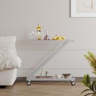Bar Cart Tempered Glass Shelves Rolling Caster W  Locks Iron Base Z-shaped Frame