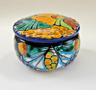 Talavera Mexican Pottery Hand Painted Round Trinket Box With Lid Terracotta 2 5 