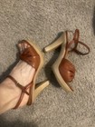 Vtg 70 s Sbicca Platform Funk Faux Wood Disco Sandal Shoes Heels 8 9 Boho