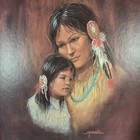 Vintage M  Caroselli Native American Mother   Daughter Litho Print On Board