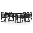 Vidaxl Dining Set Black Powder-coated Steel  Pvc Rattan  Glass Large