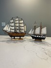 Wooden Mayflower And Black white Sailboat Model Ship Display Collectibles