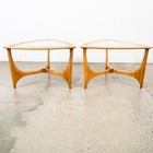 Mid Century Modern Cocktail Table Set Side End Round Glass Triangular Lane Pair