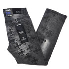 Black Light Men Jeans Stretch Slim Straight Fit Black Star Distressed Rip Denim
