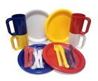 Vtg 1970s Pop Art Plastic Dinnerware Set 20pc Plates Cups Cutlery Nos Hong Kong