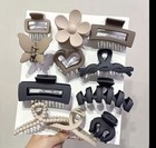 11pcs Hair Claw Clip Set Beige   Black Mixed Shapes Plastic With Teeth