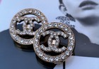 6pcs Stamped Chanel Cc  Gold Pearl Clear Rhinestone  Round Button 22mm