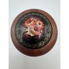Vintage Hand Painted Wooden Trinket Box Floral Round Jewelry Keepsake Dish