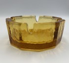 Vintage Mcm Amber Art Glass Ashtray Pebbled Textured Tobacciana Mid Century