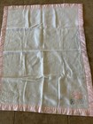Vtg Baby Crib Blanket White Acrylic With Pink Satin Trim Embroidered Bear   Baby
