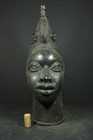 African  Benin Bronze Queen Mother Head - Nigeria Benin  Tribal Art Crafts