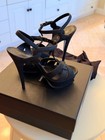 Saint Laurent Ysl Tribute 135 Black Glitter Platform Sandals Heels Eu 38 5