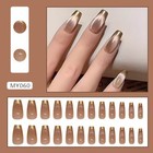 Press On Square Nails Medium Glossy Full Cover Acrylic False Nails Gold French