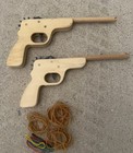 Handmade Wooden Rubber Band Guns Lot 2 Toy Pistols Plus 20 Rubber Bands Targets