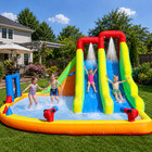 Giant Kids Inflatable Double Water Slides Bounce House Splash Pool With Two Guns