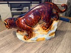 Vintage Ceramic Lioness  Pounce-walking Scene - Brown  Blue Mcm