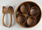 Vintage Hawaiian Monkey Pod Wood Salad Bowl Set Blair Hawaii 7 Pieces Read