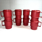 Vintage Red Tupperware Stacking Mugs Set Of 8 Cups W  Lids  1312-52   1313-5 