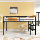 Metal Twin Low Loft Bed With Storage Shelves And Ladder  Bunk Floating Bed Fo   