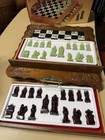 Vtg Eight Fairies Chess Set Hand Carved Wood Board  Asian Tile    Soapstone Army