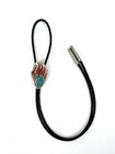 Vintage Native Turquoise Coral Bolo Bear Claw Western Tie Silver Tone Black Cord
