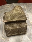 Antique Victorian Rattan Sewing Basket Tufted Satin Piano Shape Musical