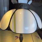 Vtg Slag Glass Art Nouveau Table Lamp Antique Bronze Base White 6 Panel Crown